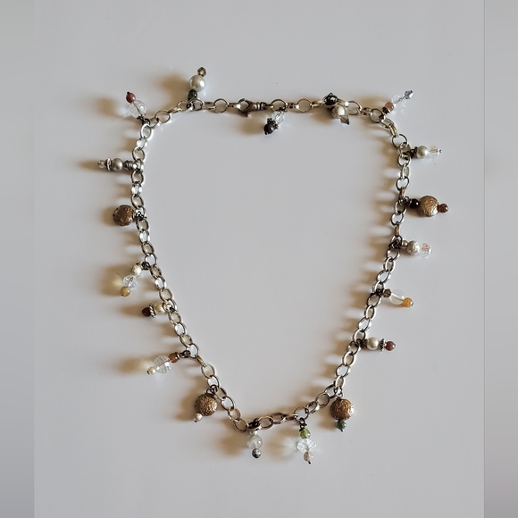 Vtg. Natural Stones And Faux Pearls Dangled Charms Necklace - Picture 4 of 7